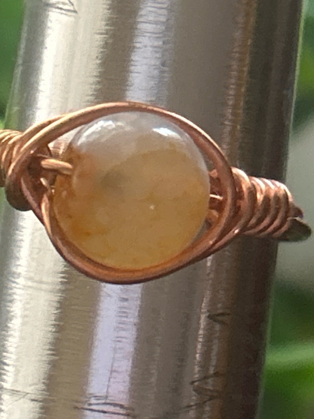 💍 Handcrafted dyed orange agate copper wire wrapped crystal ring size 6.5